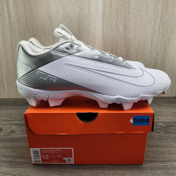 Nike Vapor Edge Shark 2 Size 12 Mens White Metallic Silver Football Cleats - Picture 1 of 11